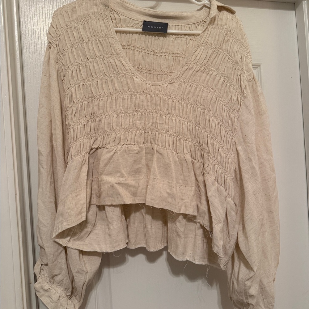 Beige Smocked Blouse